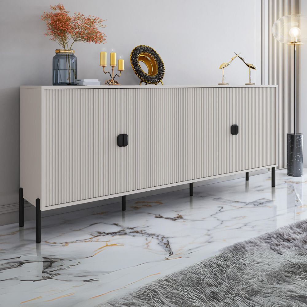 Madia con 4 ante e frontali cannettati colore cashmere opaco 203.4x49x87.4H cm - Blast
