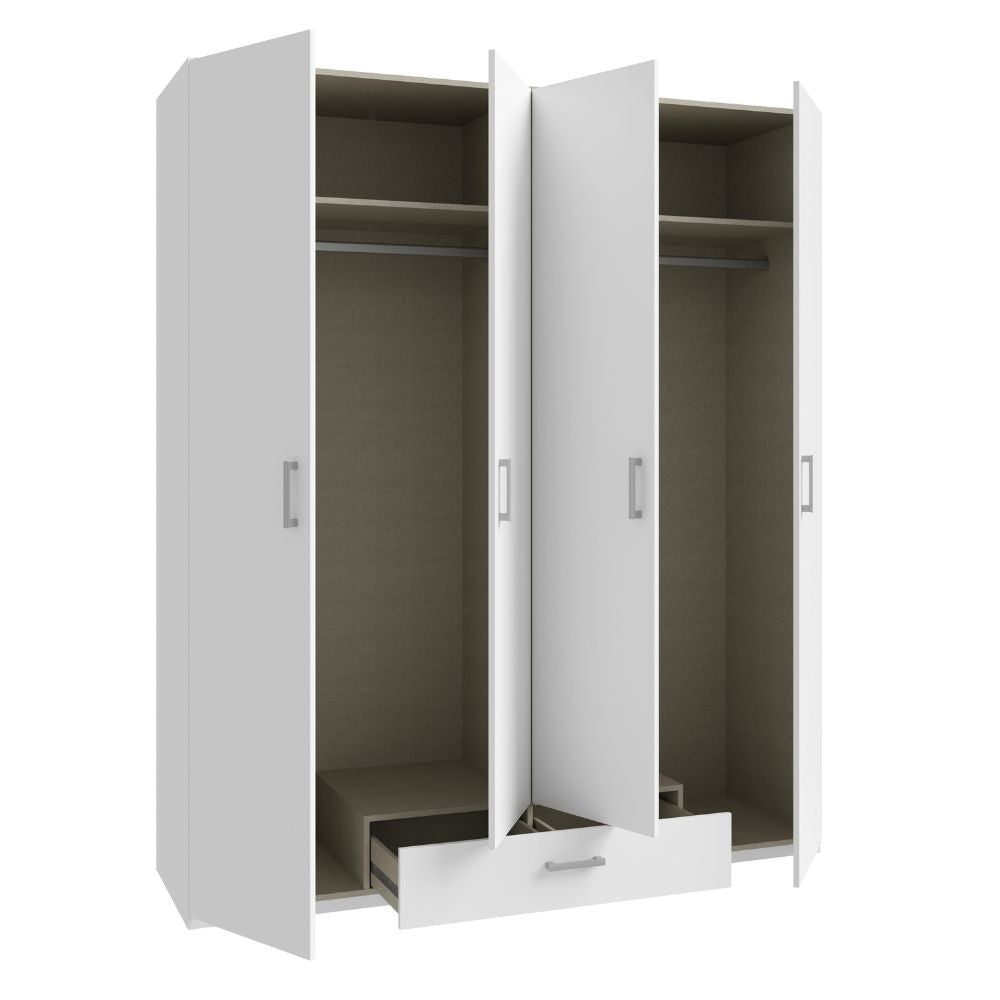 Armoire 4 portes 1 tiroir coloris blanc 177.5x54x210.5H Arcadia
