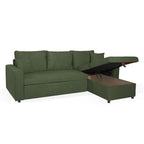 Divano con penisola reversibile funzione letto tessuto verde muschio 225x148x91H Golf