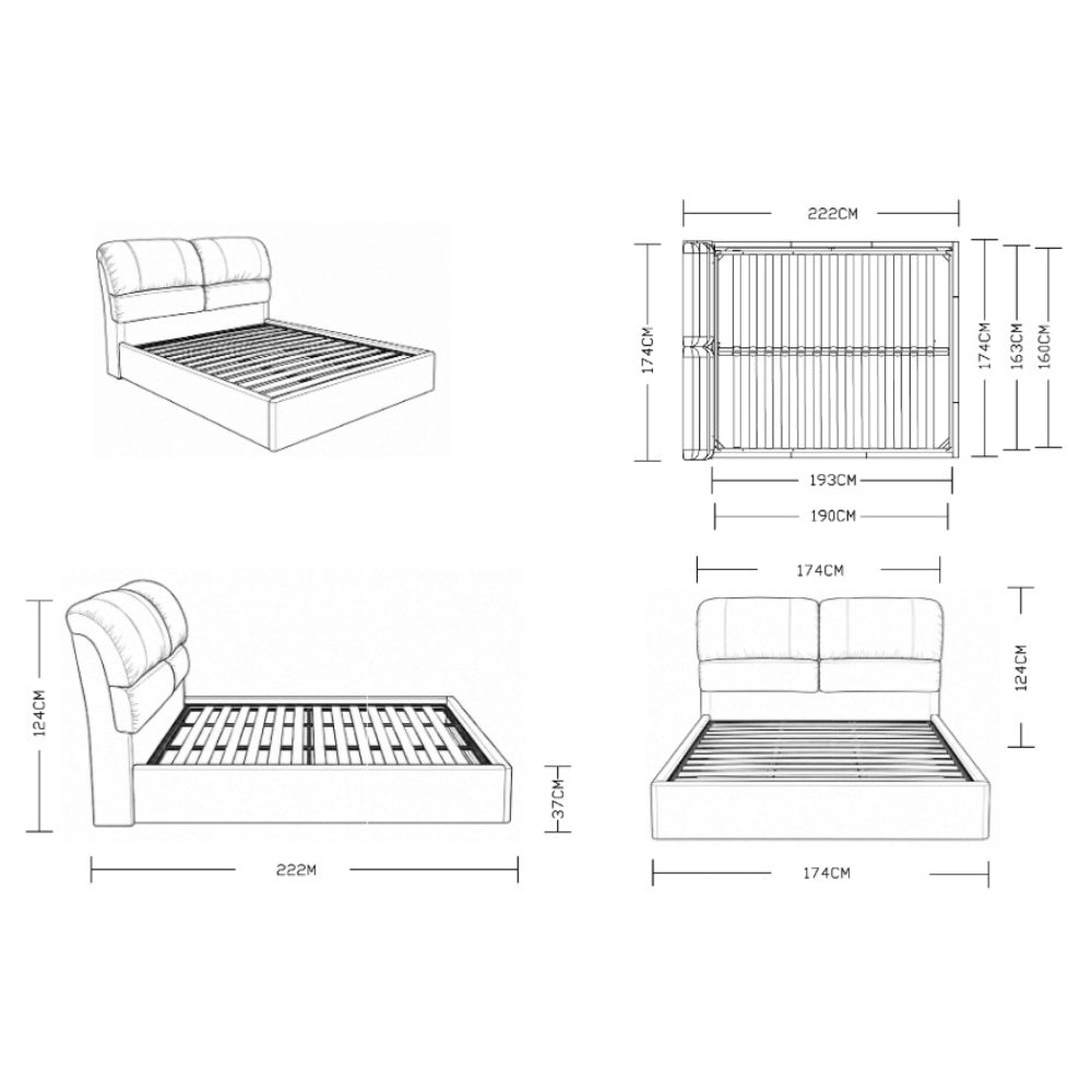 Letto matrimoniale con contenitore in tessuto colore grigio chiaro - Sofaback