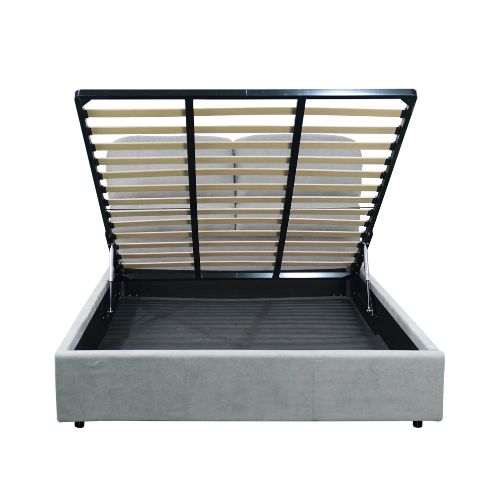 Doppelbett mit Bettkasten, Stoffbezug hellgrau - Sofaback