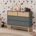 Commode 4 tiroirs vert kaki et pin 100x40x81H cm - Estefania