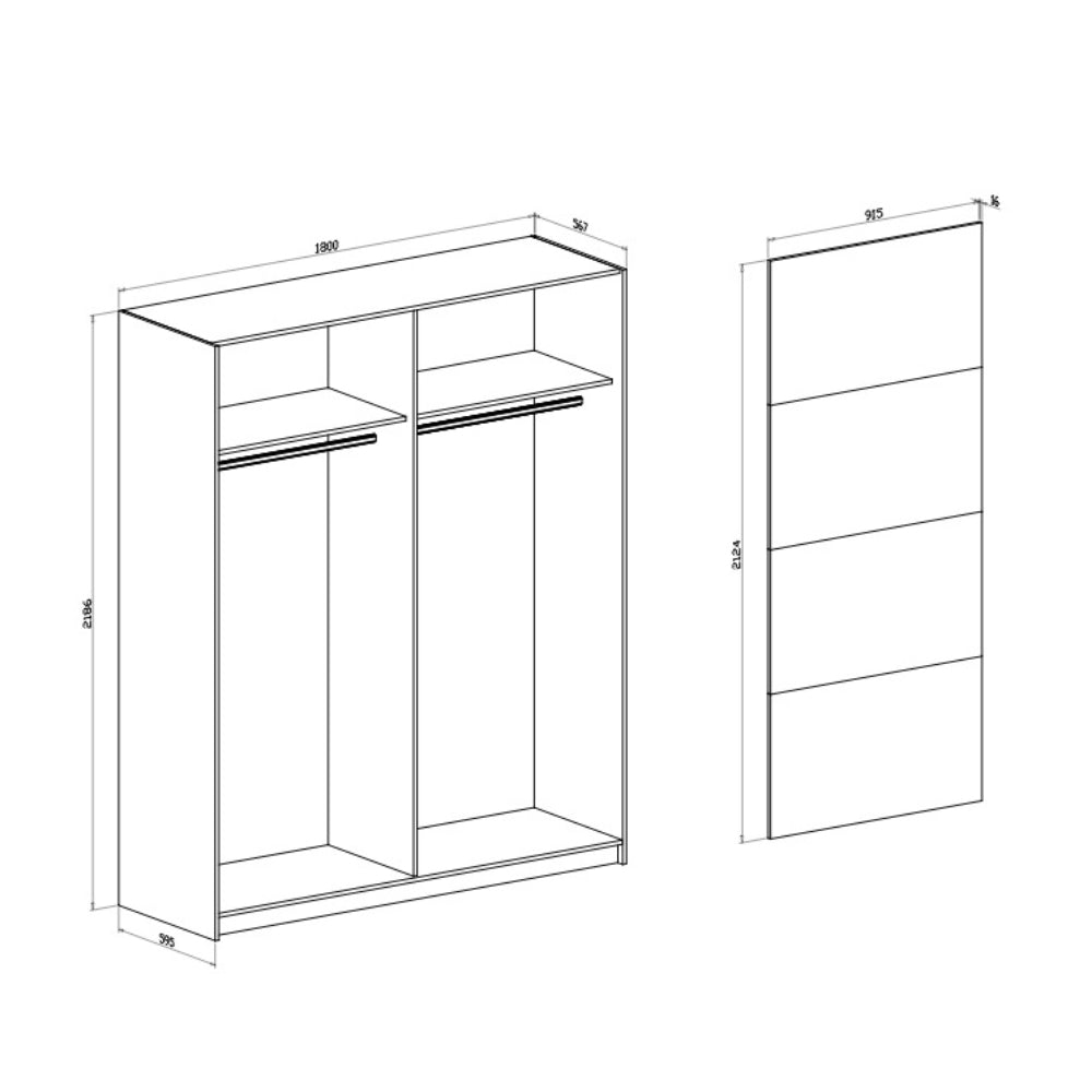 Armadio con ante scorrevoli colore olmo perla 180x218,6H cm - Corrent