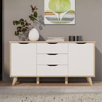 VNKK231-L25 SIDEBOARD AXIS EICHENSTRUKTUR MIT WEISSEN FRONTEN ZWEI TÜREN UND DREI SCHUBLADEN