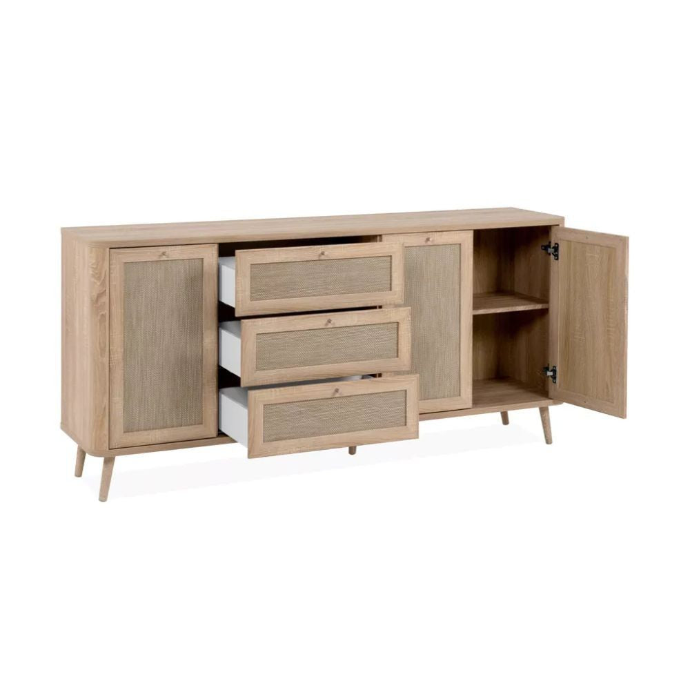 Madia rovere sonoma da 175 cm con 3 cassetti e 3 ante effetto rafia - KUTA51A