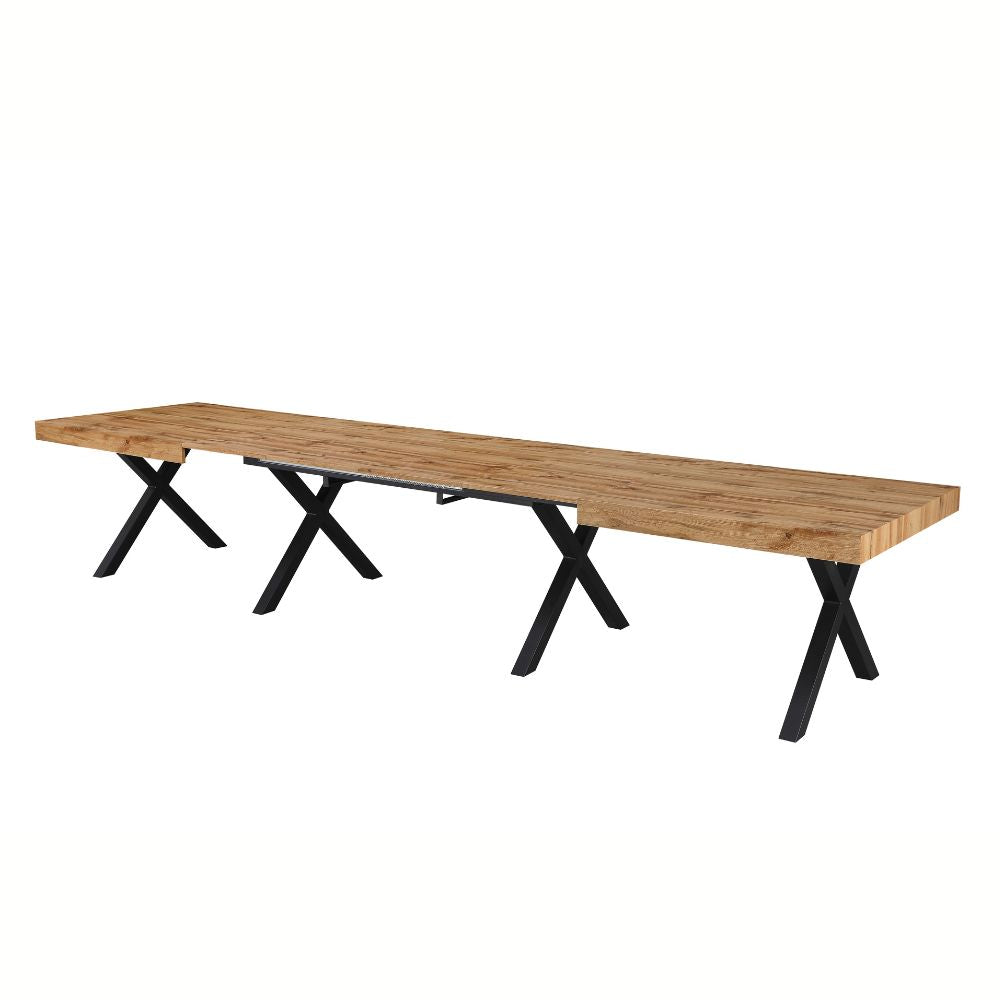 Table extensible plateau couleur chêne et pieds métal noir 200x100x74H cm - Evaste