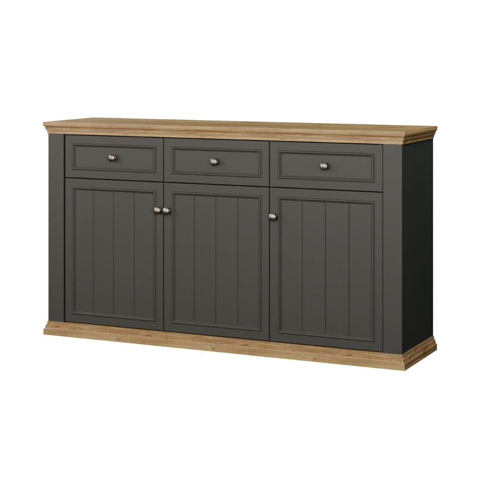 PNTK232-Q243 SIDEBOARD ESSENZA MIT 3 SCHUBLADEN UND 3 TÜREN FARBE DUNKELGRAU UND EICHE