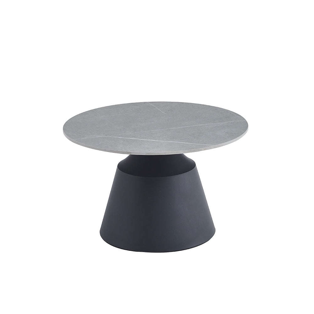 Set tavolini rotondi in ceramica grigio opaco con struttura in metallo nero Dual