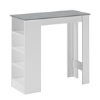 Table haute snack avec 3 étagères latérales 112x49.6x103.5H coloris blanc et ciment Kivo