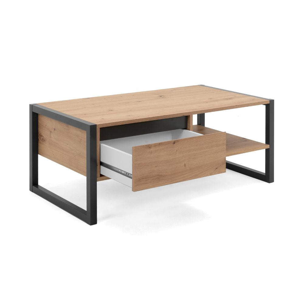 Tavolino da salotto 100x40h cm con cassetto e vano colore quercia e antracite - Denver