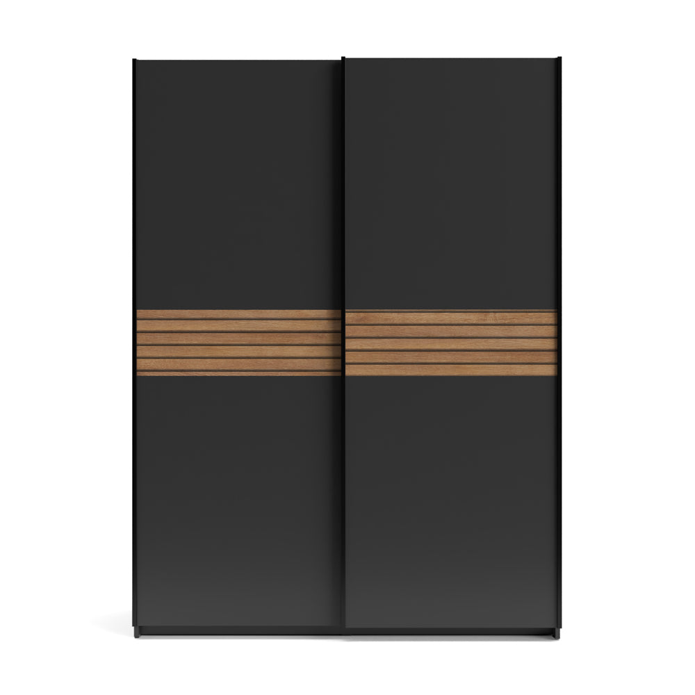 Armadio due ante scorrevoli colore antracite e inserti rovere 150x58,1x204,5H Metropol