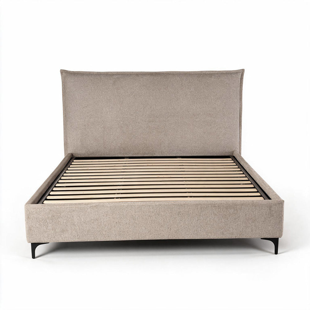 Letto matrimoniale con contenitore in tessuto tortora Line