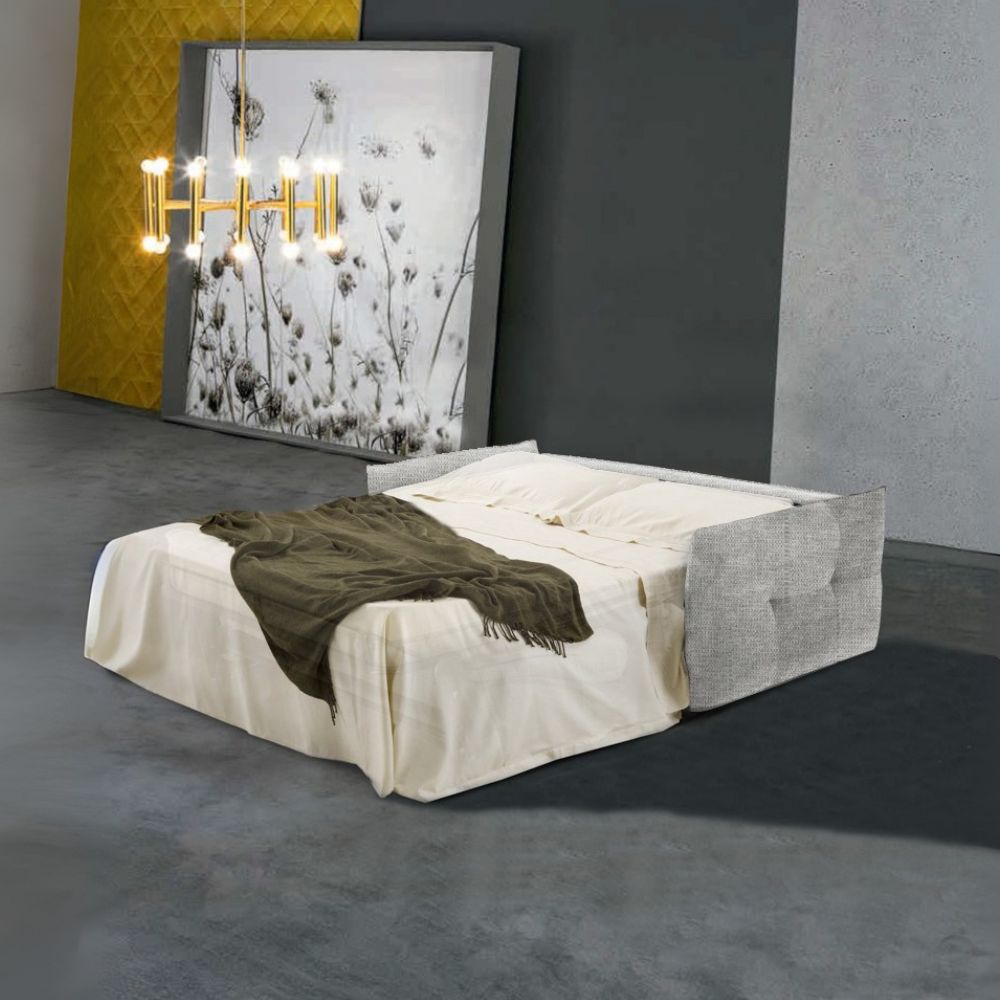 Divano letto 3 posti tessuto grigio chiaro 205x100x102H materasso 20 cm Marea