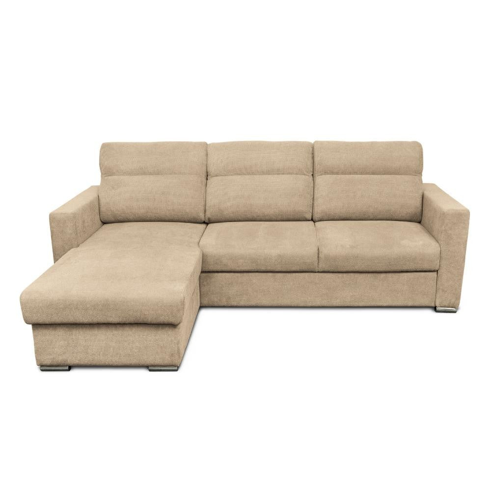 Ecksofa mit umkehrbarer Recamiere und Ausziehbett in Cappuccino - Kendall