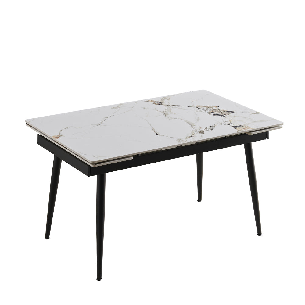 Tavolo allungabile 120x85 con piano in ceramica effetto marmo bianco e gambe nere Expandia