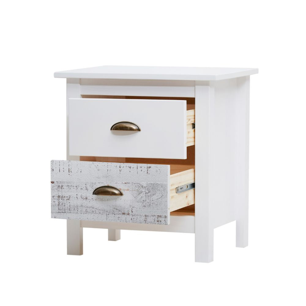 Comodino in legno massiccio colore bianco e grigio 46x35x49,5H cm - Romantica