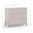 Cassettiera in legno massiccio con 3 cassetti beige e gambe in pino naturale 90x40x80H Enola
