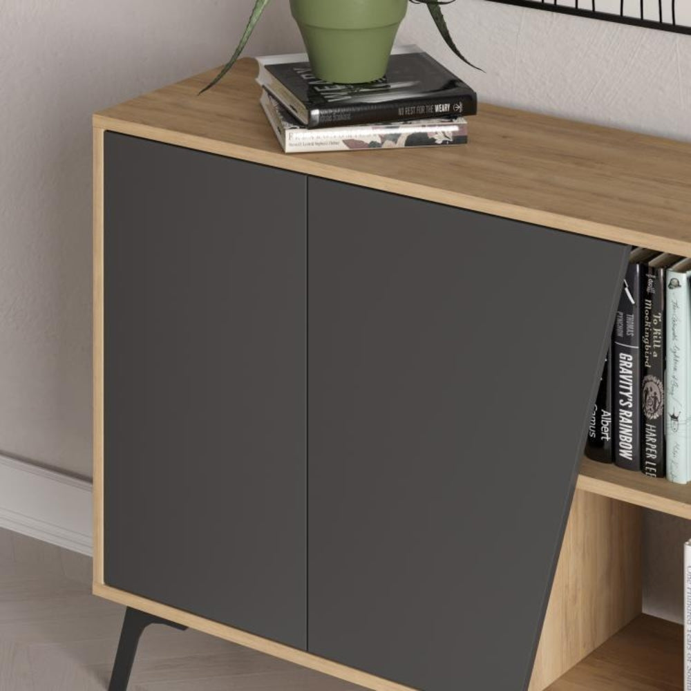 Buffet avec portes couleur chêne et anthracite 180 cm - Fiona