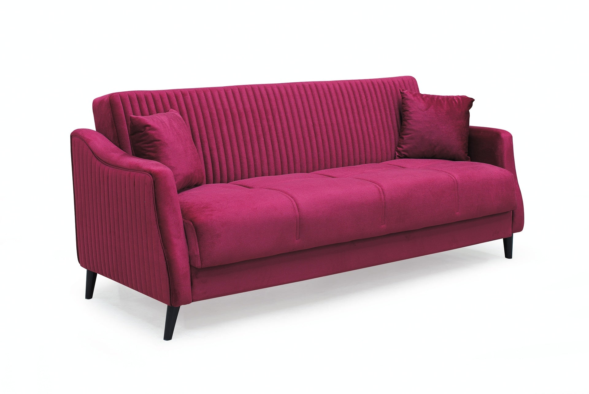 Canapé 3 places convertible et coffre de rangement en tissu bordeaux - Montana