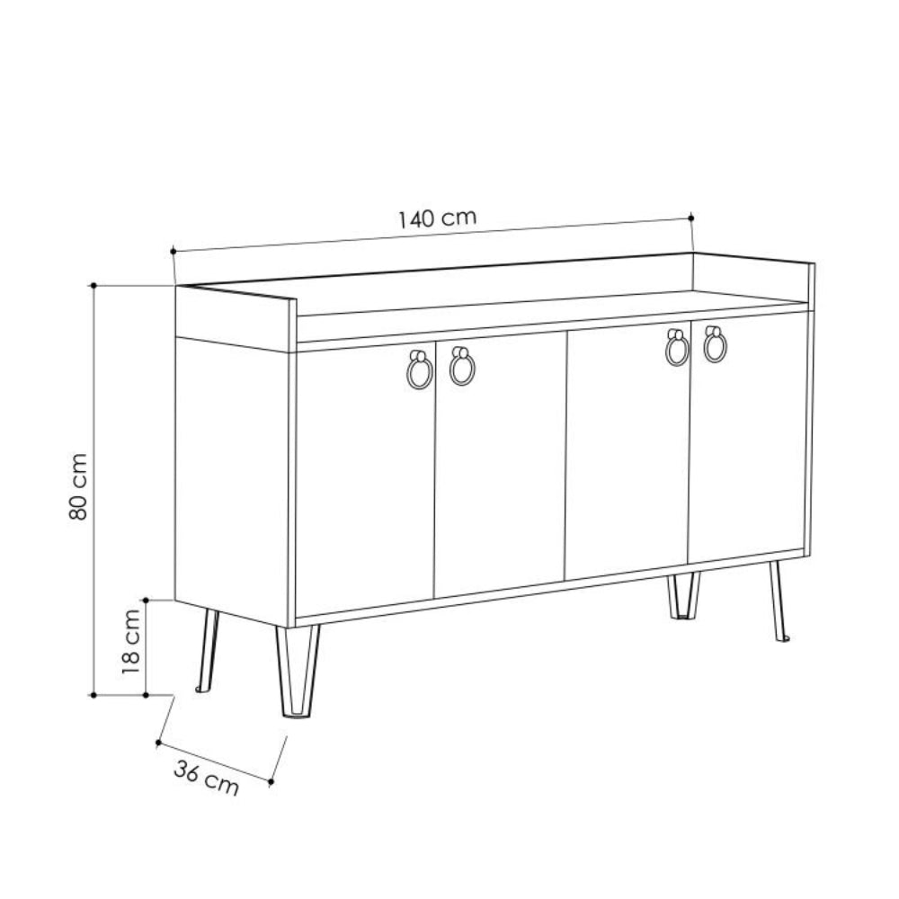 Sideboard 140 cm mit 4 Türen, anthrazit und taubengrau - Dea
