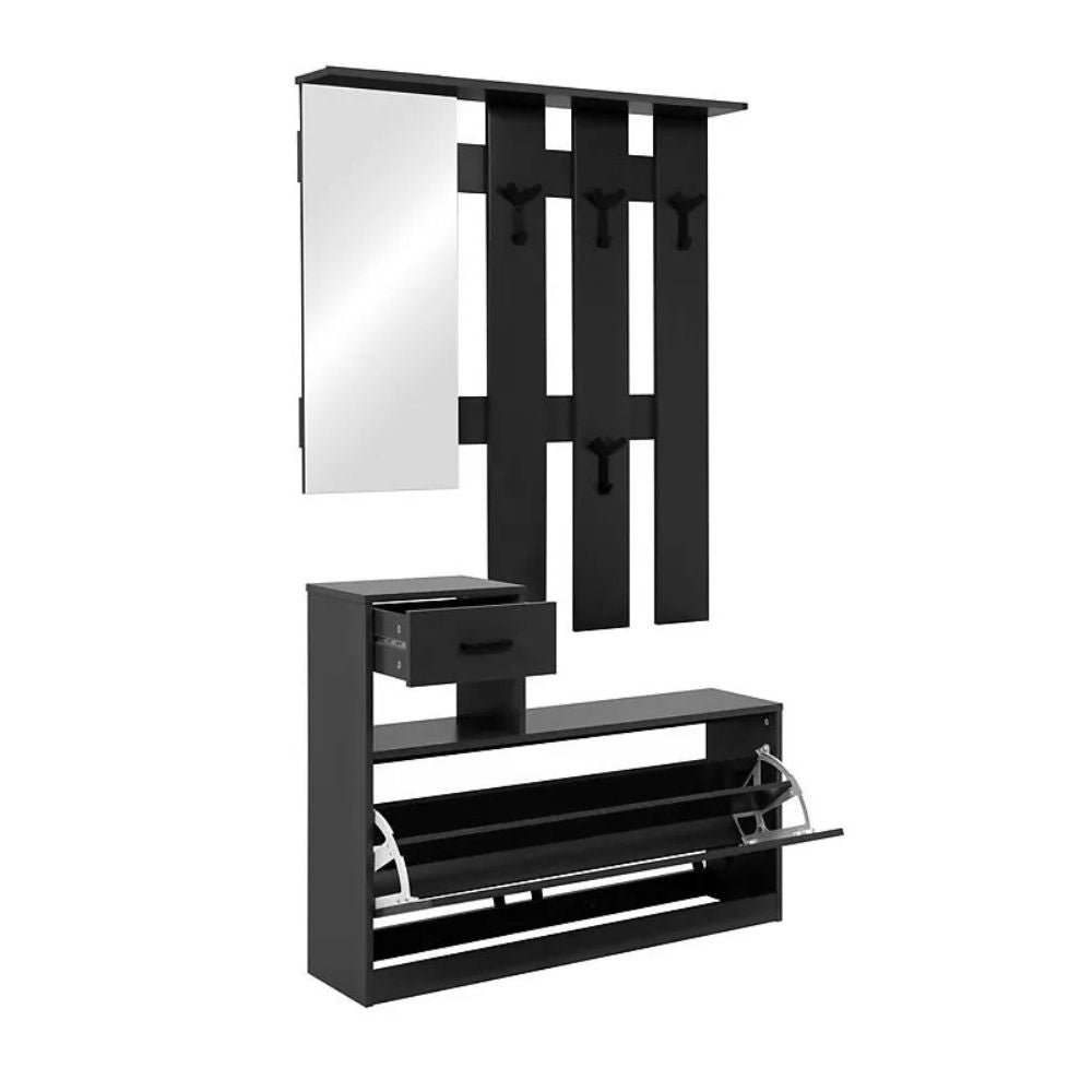 Mobile ingresso con specchio, appendiabiti, cassetto e scarpiera colore antracite Rudolf