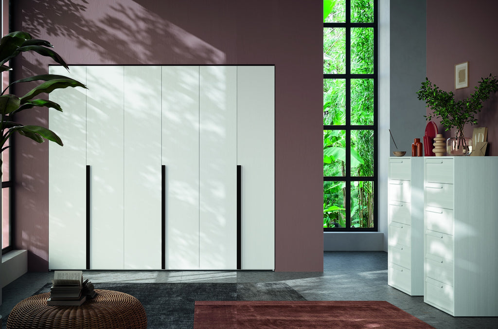 Armadio 6 ante battenti bianco portland e maniglie nero opaco 276x250H cm - Coco