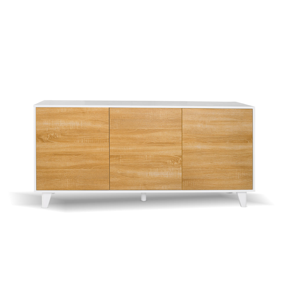 Madia in legno 154 cm con tre ante colore rovere e struttura colore bianco - Moran