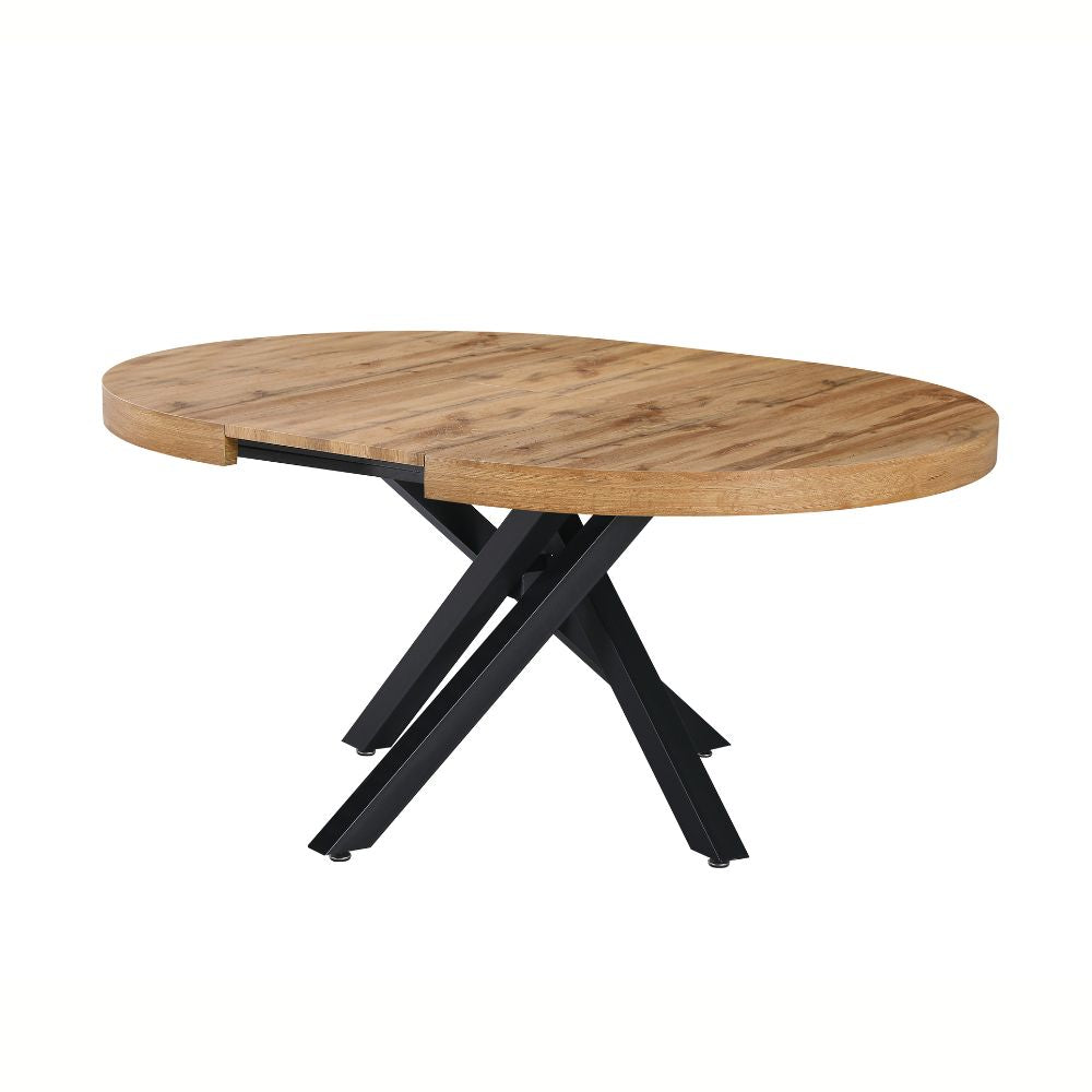 Table ronde extensible avec plateau couleur chêne et pieds noirs 120x75H cm - Mooni