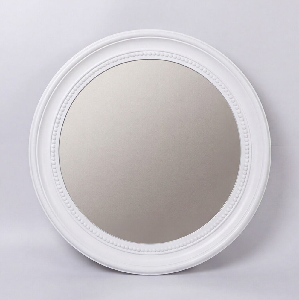Specchio decorativo rotondo da parete 45x45 cm bianco con bordo interno perlinato MR512