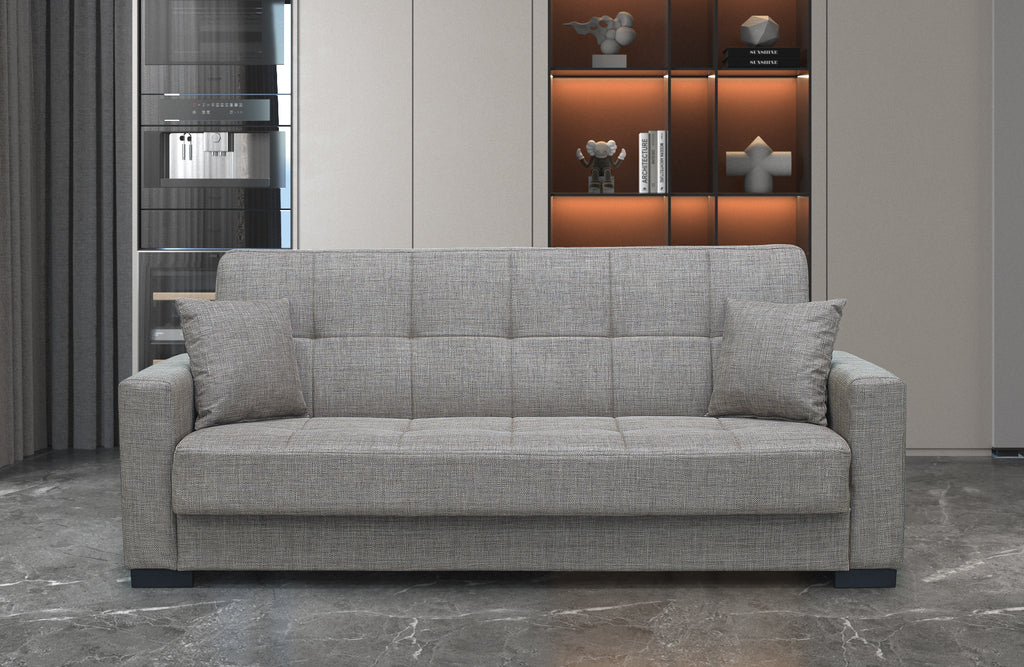 Canapé convertible 3 places coffre tissu cappuccino 225 cm - Malpensa