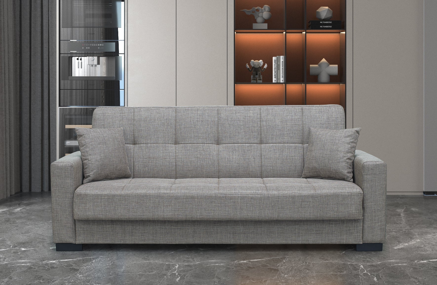 Canapé convertible 3 places coffre tissu cappuccino 225 cm - Malpensa