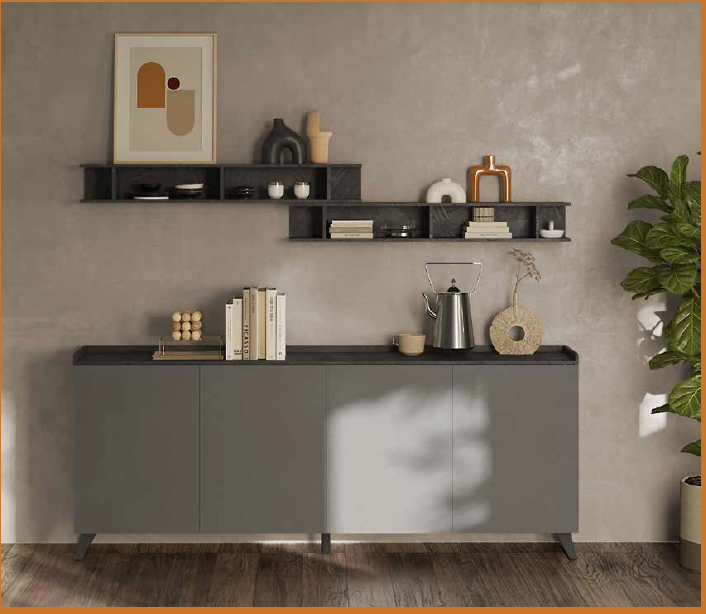 Madia moderna con 4 ante 241x99H cm colore ardesia piombo - Polan