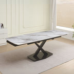 Tavolo allungabile con piano in ceramica effetto marmo bianco e gambe in titanio lucido 165x90x76H Moritz
