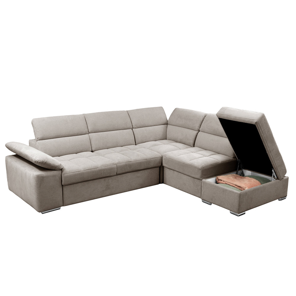 Divano letto angolare reversibile con pouf contenitore tortora Capri