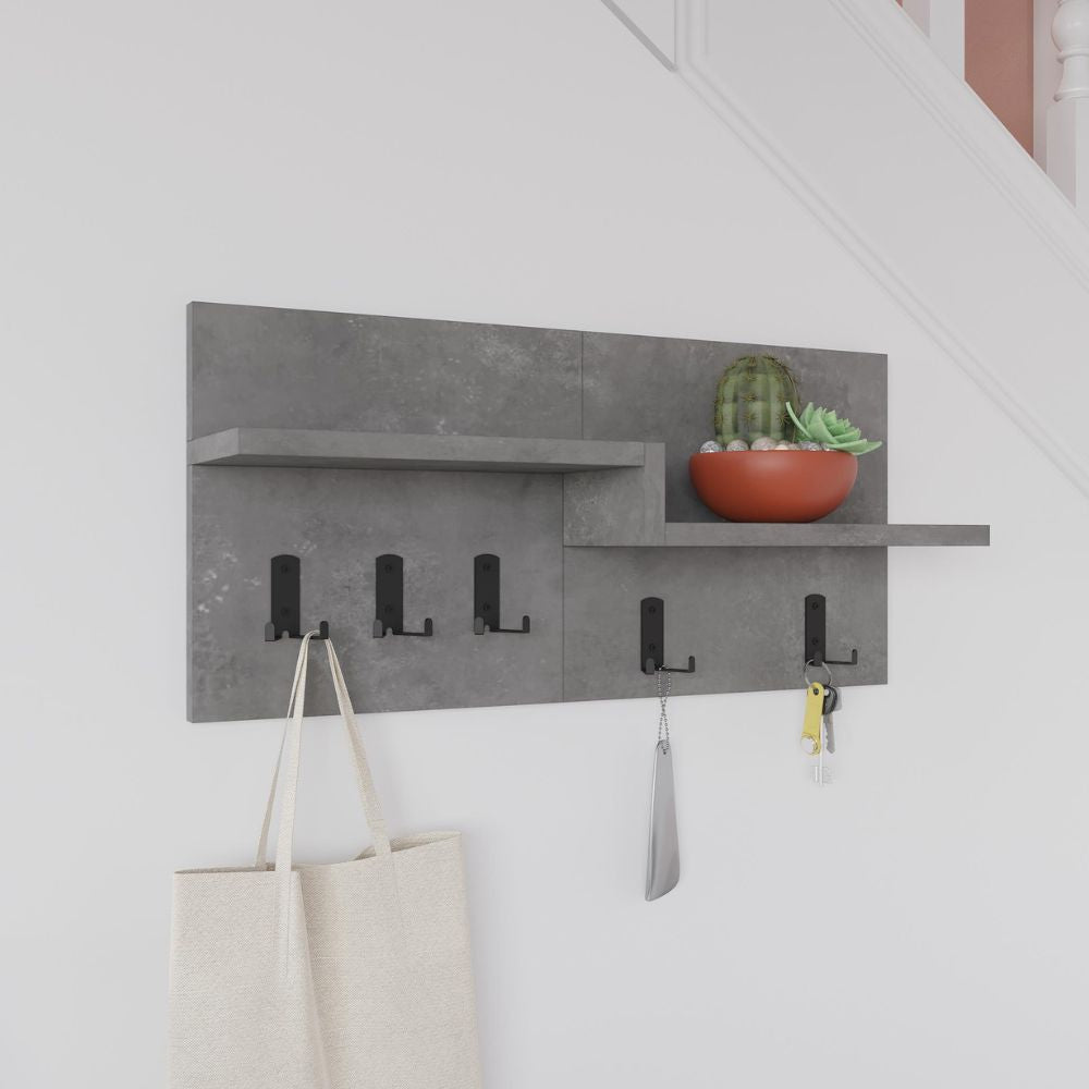 Appendiabiti a muro con mensole e 5 ganci Harmon colore retro grey