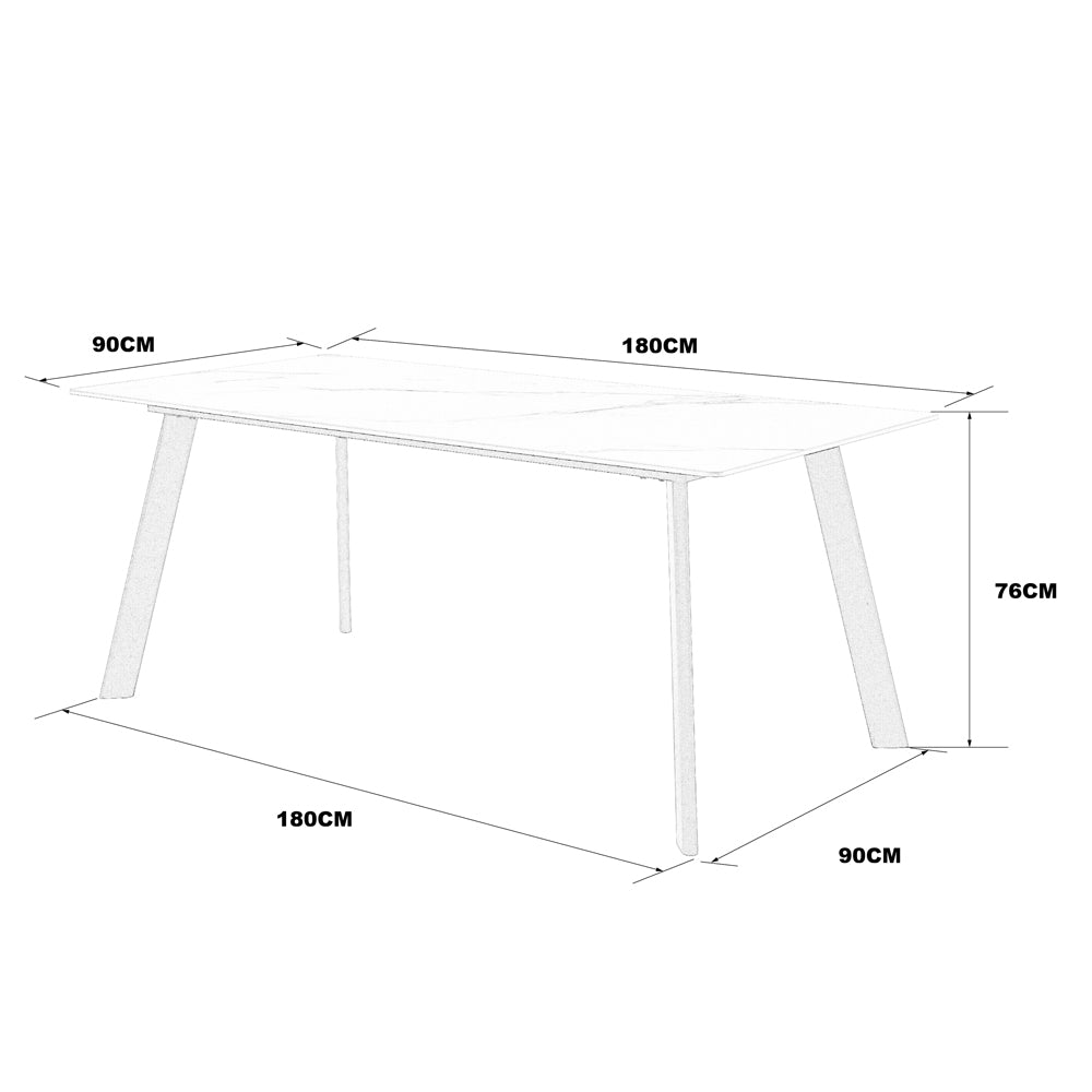 Tavolo rettangolare 180x90 in ceramica effetto marmo bianco lucido e oro con gambe in metallo nero Imperial