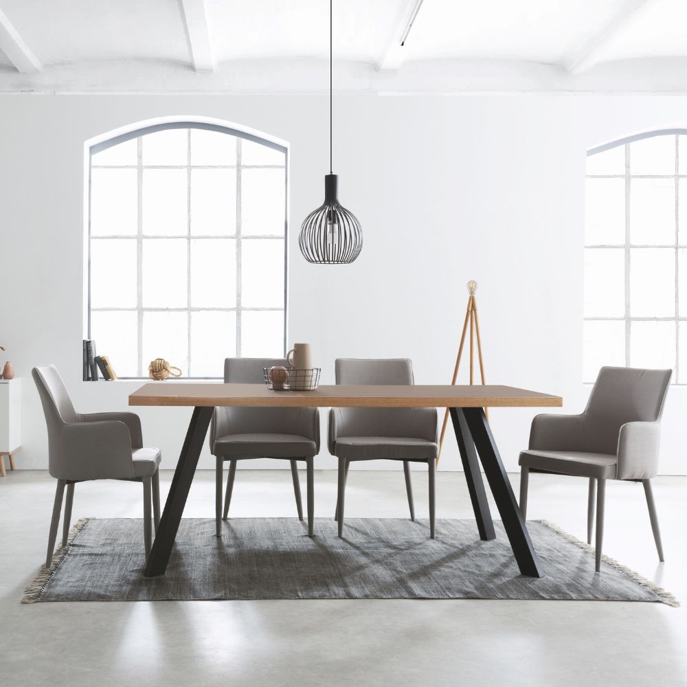 Tavolo fisso 160x80x74H con piano cacao e bordo legno e struttura in acciaio antracite Marburg