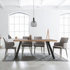 Tavolo fisso 160x80x74H con piano cacao e bordo legno e struttura in acciaio antracite Marburg