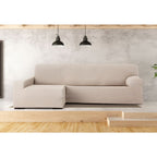 Housse de canapé extensible 250/310 cm péninsule gauche beige accoudoir long - Troya