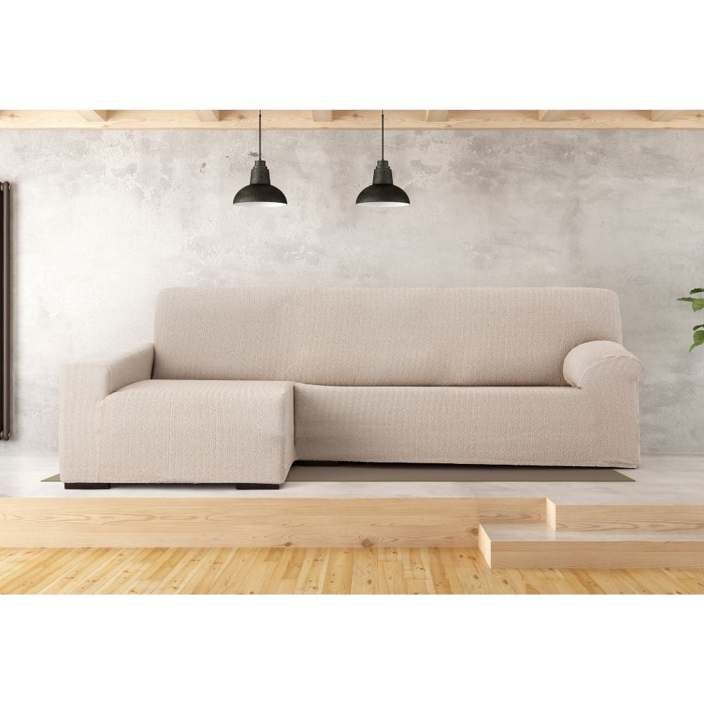 Sofaüberwurf elastisch 250/310 cm linke Halbinsel beige lange Armlehne - Troya