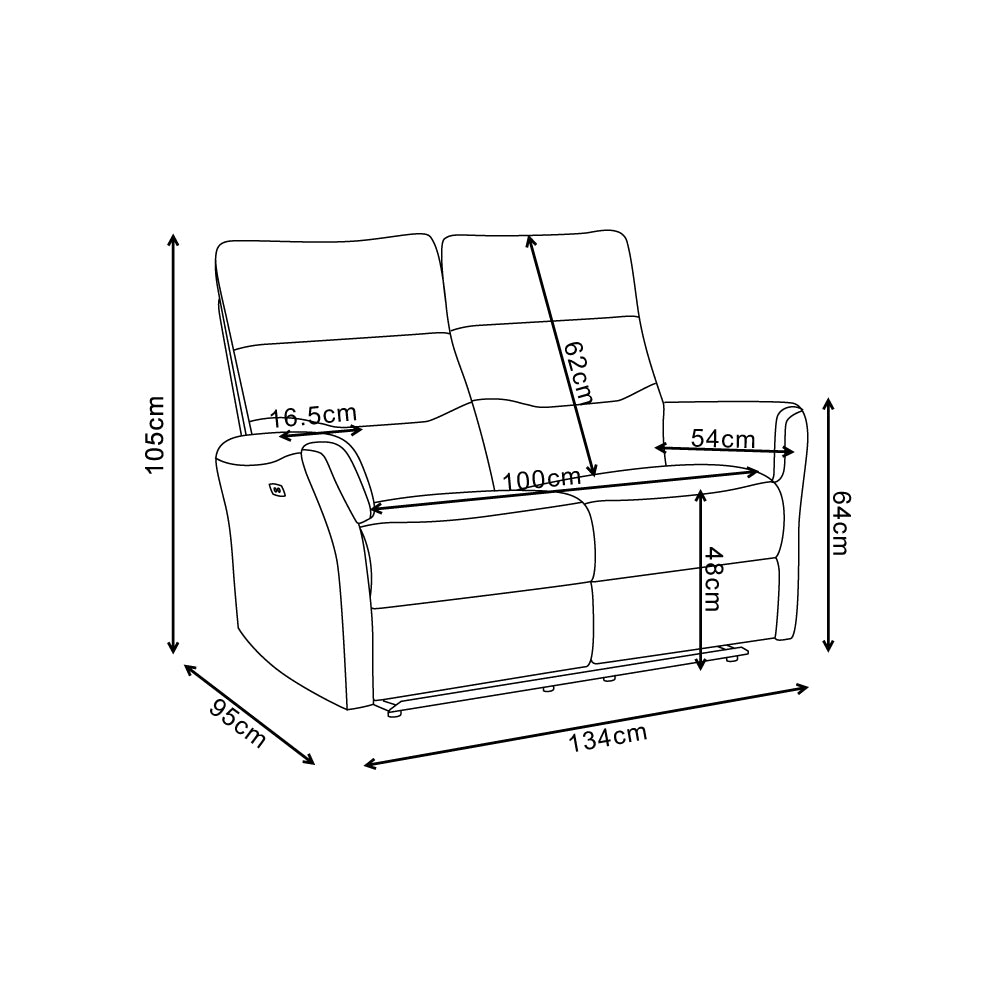 Divano recliner 2 posti elettrico in tessuto grigio 134 cm Softwave