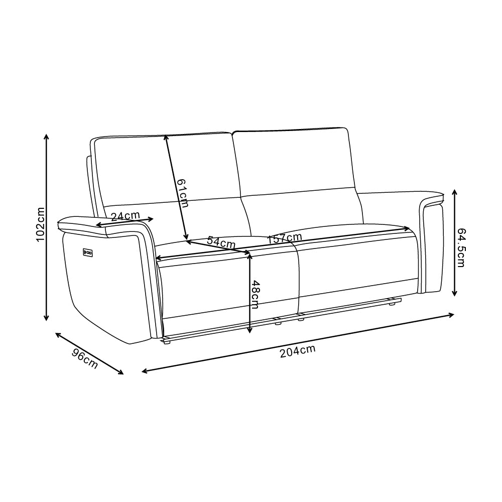 Divano recliner elettrico 3 posti tessuto grigio 205 cm Velveta