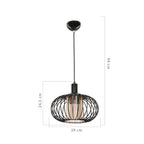 90 cm hohe Pendelleuchte mit Eisenrahmen und Glasdiffusor