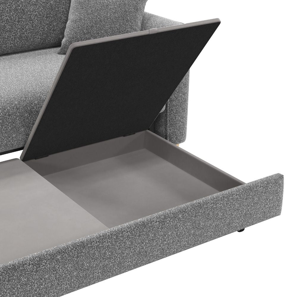 Divano 3 posti con letto estraibile e contenitore in tessuto grigio 180x93x97H Cosy