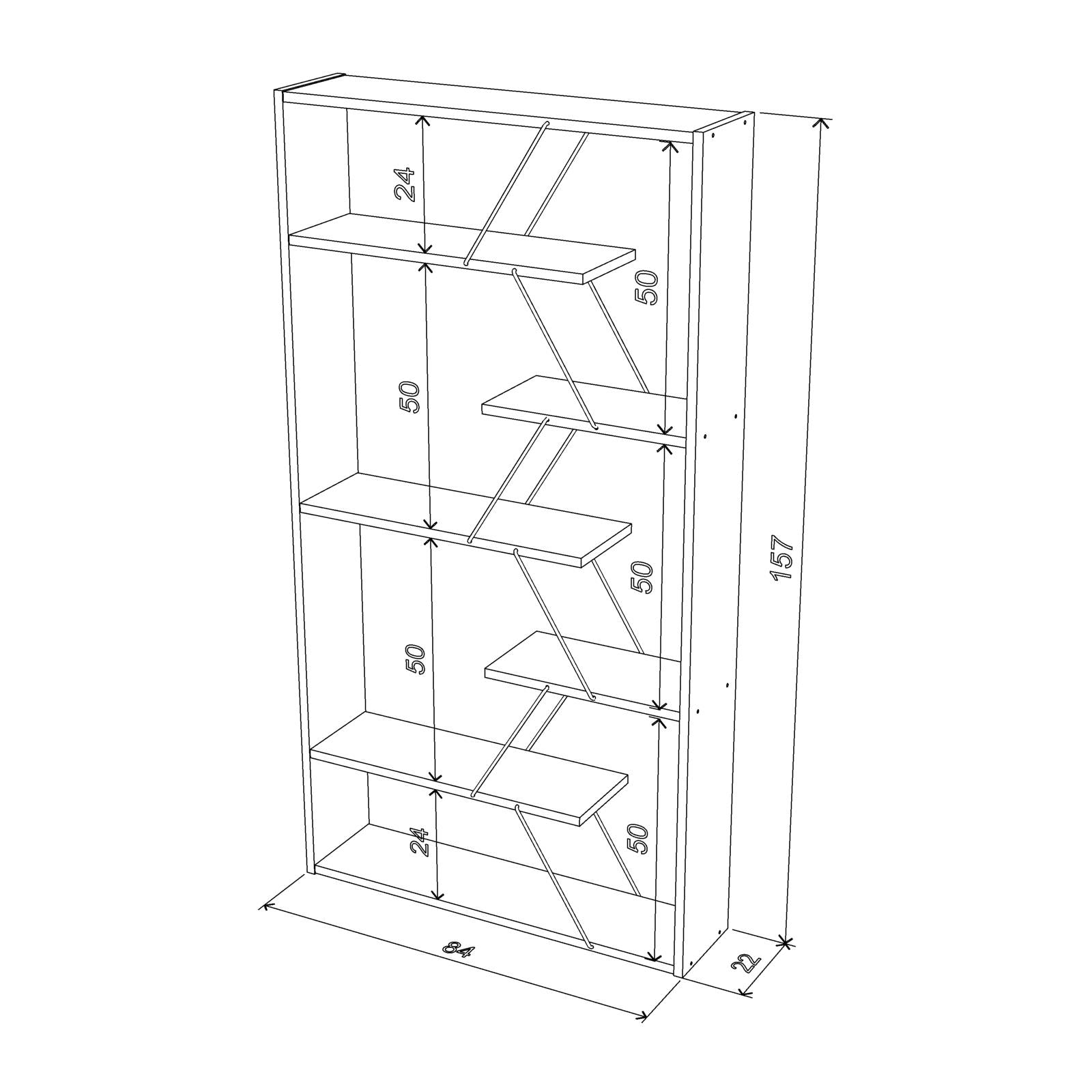 Bücherregal aus Holz, 84x157h cm mit Metallgestell und weißen Böden - Tars