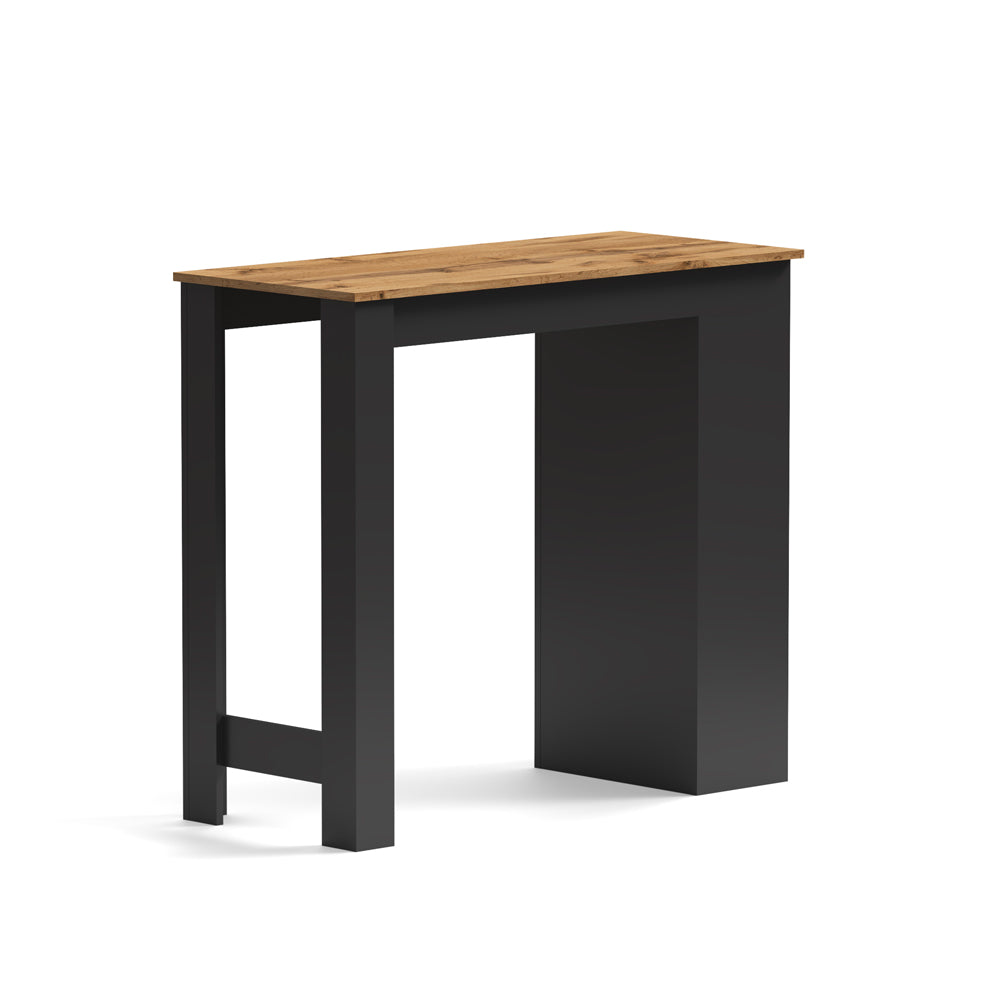 Tavolo snack alto antracite e rovere con 3 ripiani laterali 115x50x103H Kivo