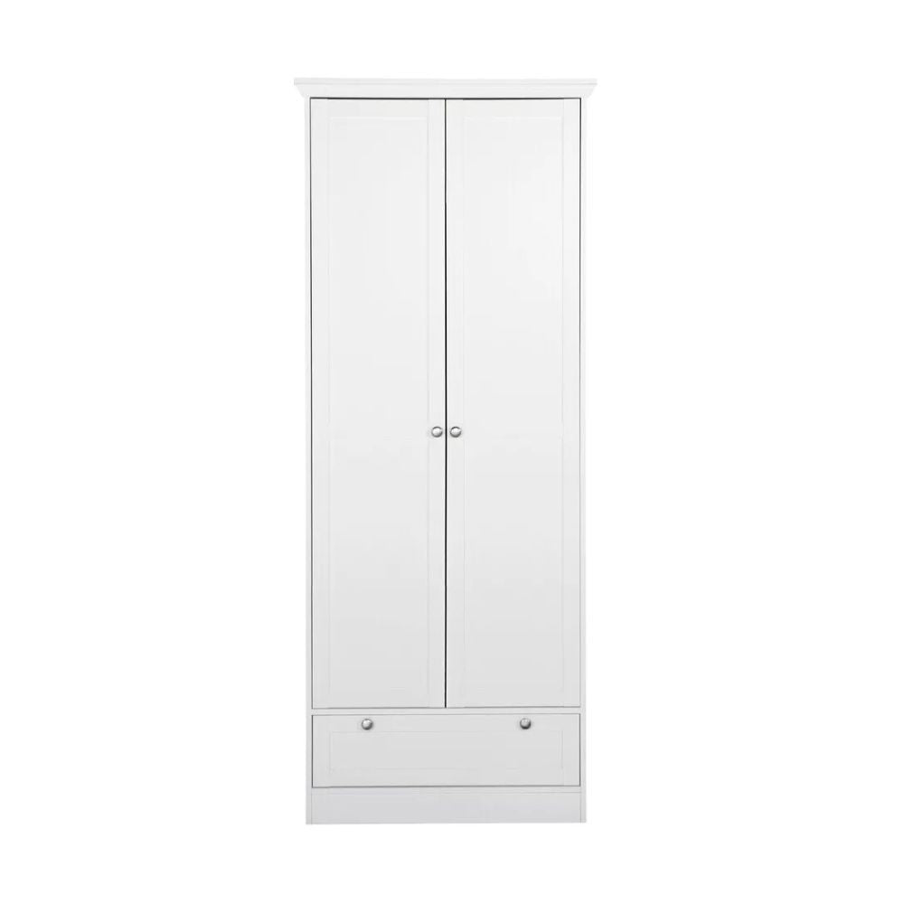 Garderobenschrank/Schuhschrank 80x200h cm mit zwei Türen und Schublade, weiß - Landwood