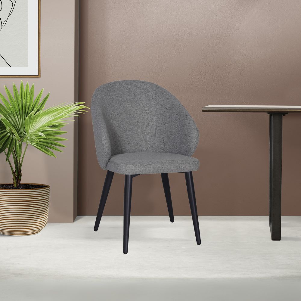 Set 2 sedie imbottite in tessuto grigio cenere con gambe nere Patya