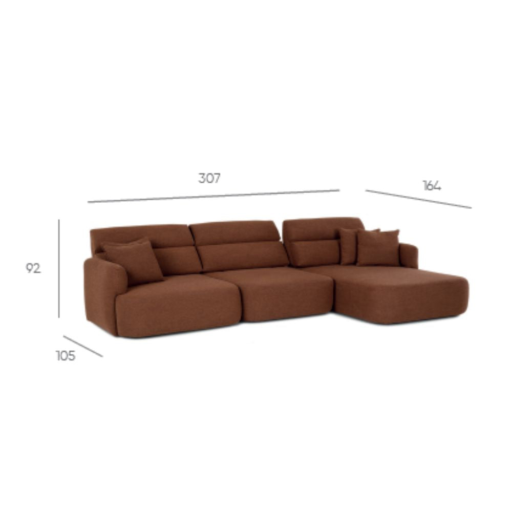 Canapé avec méridienne réversible et assise coulissante en tissu gris foncé 307 cm - Koda
