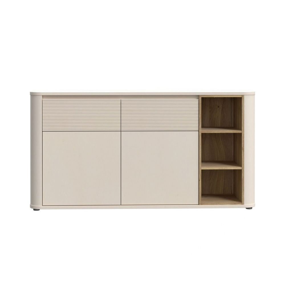 Madia 2 ante 2 cassetti e vani a giorno 160 cm cashmere e dettaglio rovere Origin Core